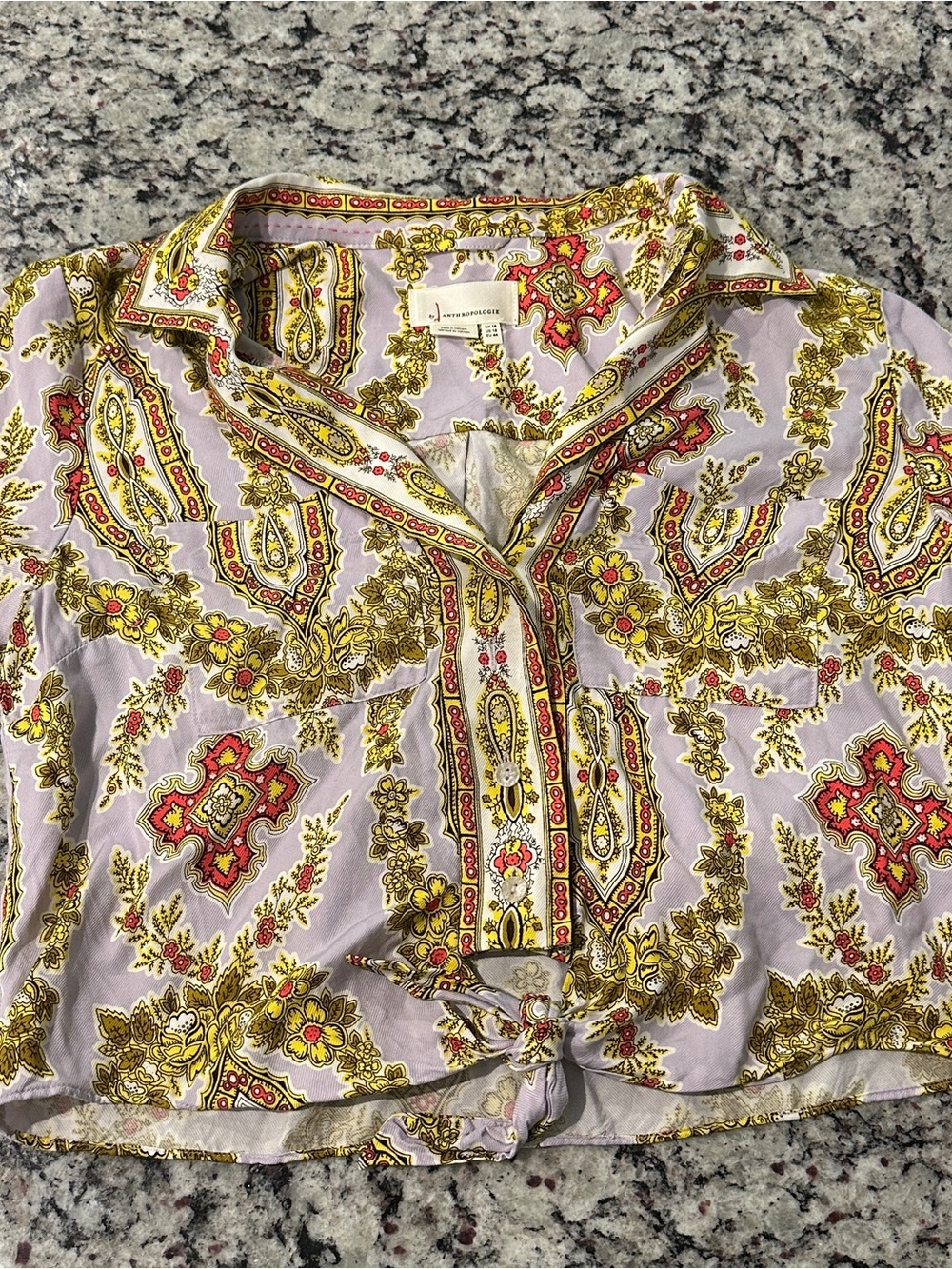 Light Purple Paisley Button-Front Women's Top - Anthropologie